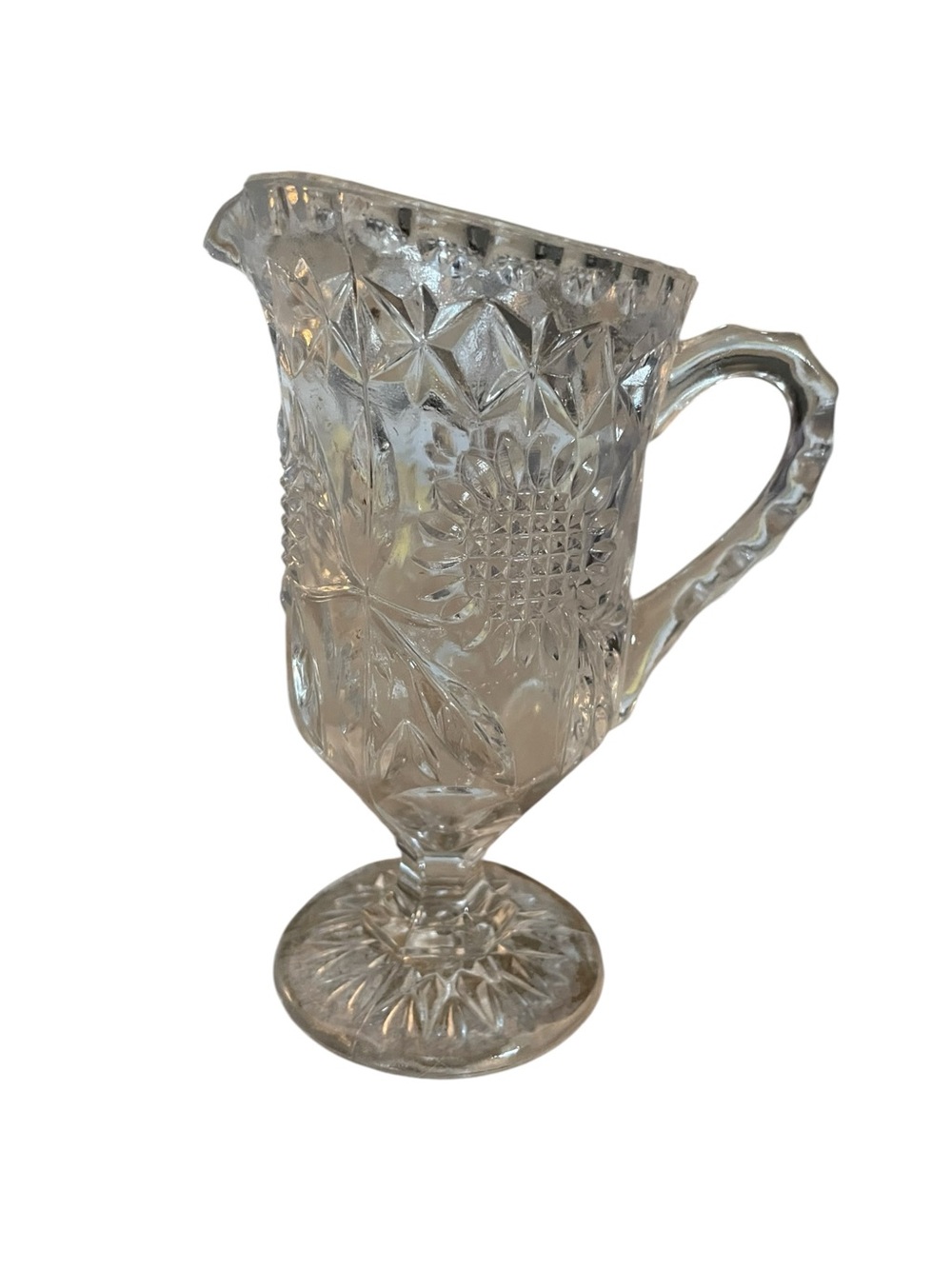 Clear Pressed Glass Pedestal Pitcher Early American Pattern Glass